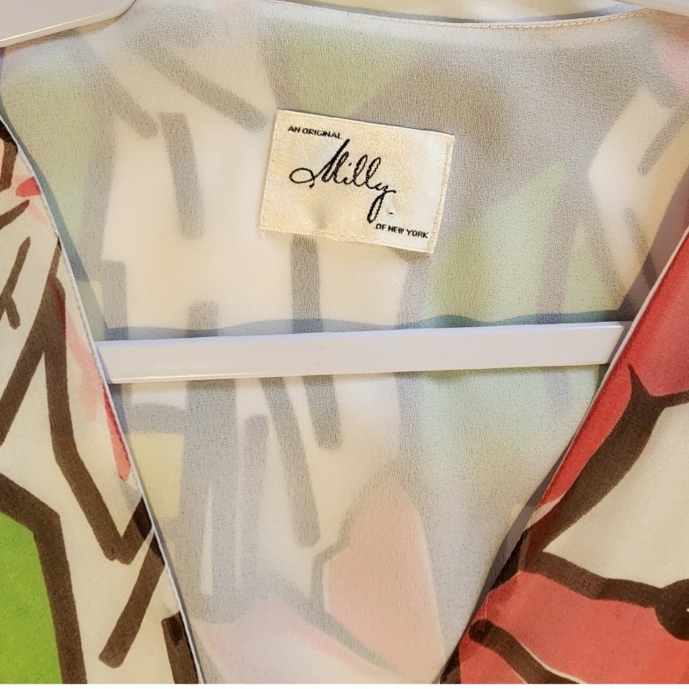 Milly Floral Print Dress Sheer Long Sleeve V Neck Multicolor Size S - Picture 3 of 9
